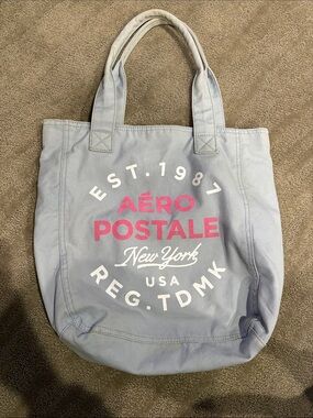 Aeropostale Light Blue Canvas Tote with Pink Logo Text